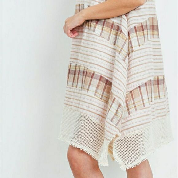 Checkered tank style swing dress with mesh details - Picture 6 of 7